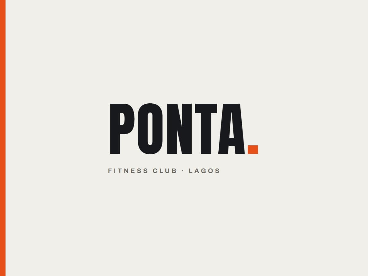 The Ponta lockup: heavy black display type on concrete with an orange full stop.